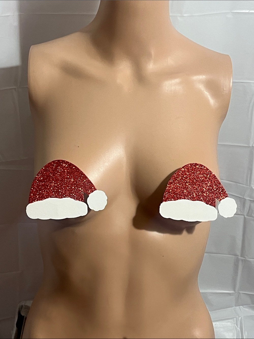 Red Glitter Santa Hat Nipple Covers - Holiday Adhesive Pasties